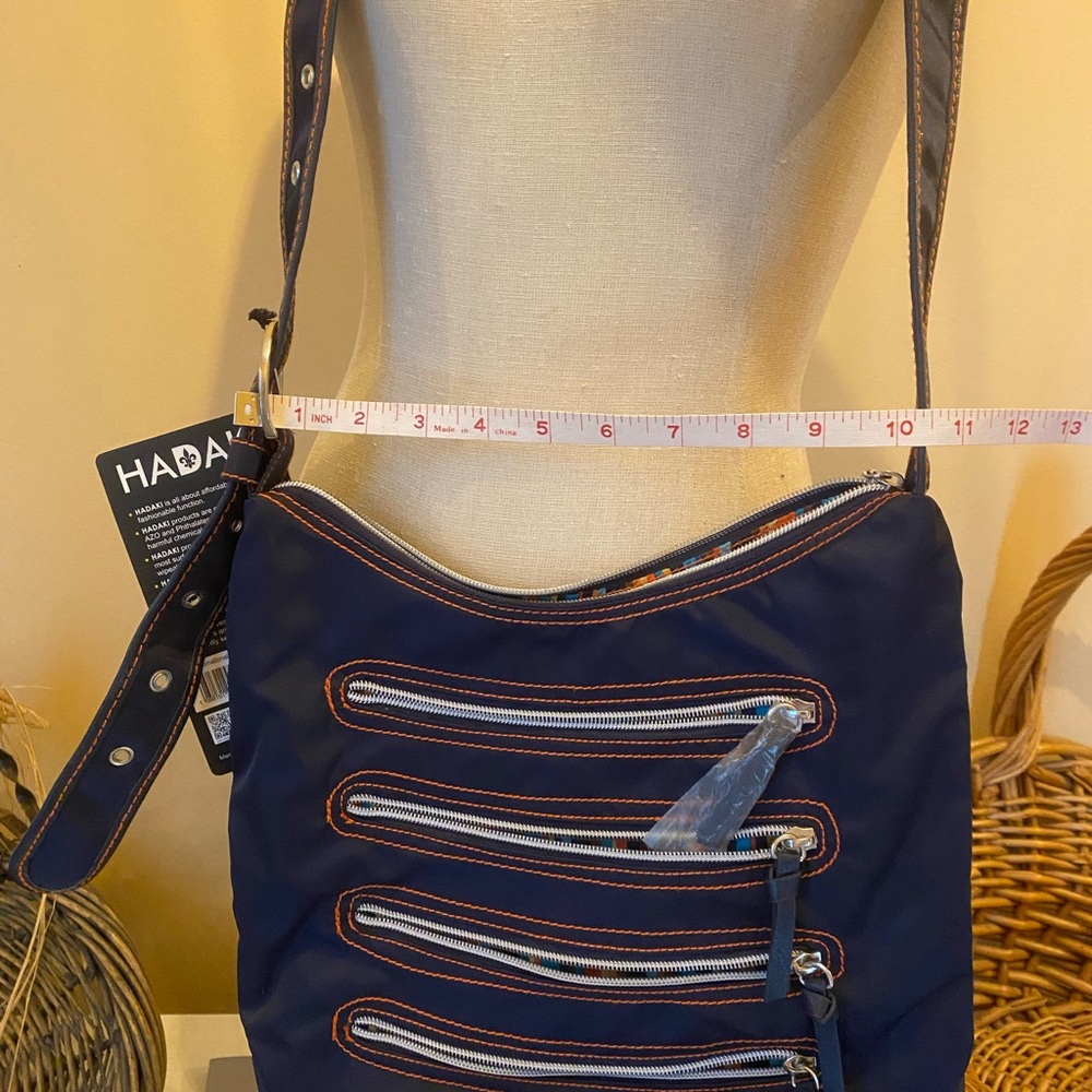 HADAKI purse New Orleans Navy Blue with orange accented striped pockets - Picture 11 of 11